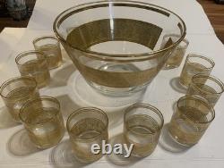 Vintage Culver Mid Century 22k Gold Punch Bowl with11 Glasses