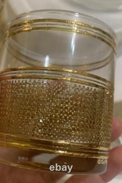 Vintage Culver Mid Century 22k Gold Punch Bowl with11 Glasses