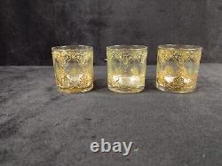 Vintage Culver Punch Bowl And 9 Glasses Green Diamond & Gold MCM Valencia