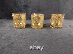 Vintage Culver Punch Bowl And 9 Glasses Green Diamond & Gold MCM Valencia