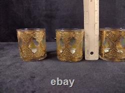 Vintage Culver Punch Bowl And 9 Glasses Green Diamond & Gold MCM Valencia