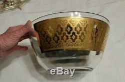 Vintage Culver Seville Blue Gold Punch Bowl 12 Roly Poly Glasses, Caddy, Laddle