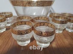 Vintage Culver Tyrol Punch Bowl With 12 8oz Cocktail Cups, 22k Gold Plated Rare