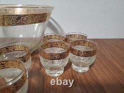 Vintage Culver Tyrol Punch Bowl With 12 8oz Cocktail Cups, 22k Gold Plated Rare