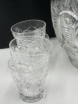 Vintage Cut Crystal Punch Bowl With Lid And 8 Glasses