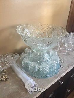 Vintage Cut Crystal Punch Bowl With Stand and 10 cups