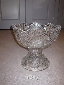 Vintage Cut Glass ABP American Brilliant Period PEDESTAL Punch Bowl GORGEOUS