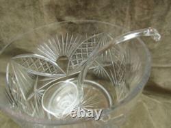 Vintage Cut Glass Covered Punch bowl/Crushed Fruit Bowl withClear Ladle