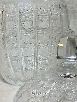 Vintage Cut Glass Crystal Bohemian Queen Lace Punch Bow with Lid 6 Cups Czech