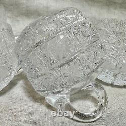 Vintage Cut Glass Crystal Bohemian Queen Lace Punch Bow with Lid 6 Cups Czech