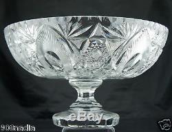 Vintage Cut Glass Or Crystal Punch Bowl On Pedestal Arch & Starburst Pattern