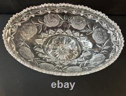 Vintage Cut Glass Pedestal Punch Bowl Floral & Starburst Pattern Vintage