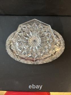 Vintage Cut Glass Pedestal Punch Bowl Floral & Starburst Pattern Vintage