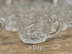 Vintage Cut Glass Pedestal Punch Bowl Set with Cups & Ladle Heavy Elegant