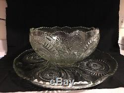 Vintage Cut Glass Punch Bowl And Tray L. E. Smith