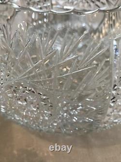 Vintage Cut Glass Punch Bowl Diameter 12 Inches 7 Inches High With Signature