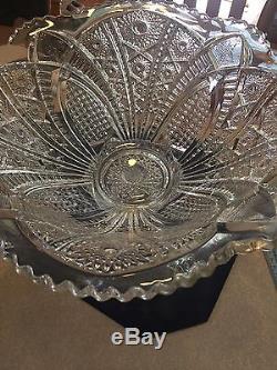 Vintage Cut Glass Punch Bowl On Pedestal