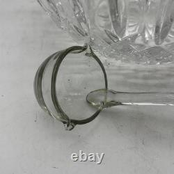 Vintage Cut Glass Punch Bowl w Clear Ladle Diamond Pattern Crystal Style Set