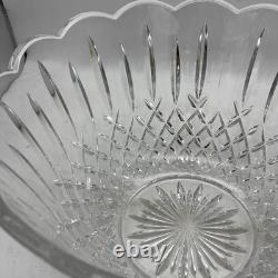 Vintage Cut Glass Punch Bowl w Clear Ladle Diamond Pattern Crystal Style Set
