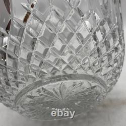 Vintage Cut Glass Punch Bowl w Clear Ladle Diamond Pattern Crystal Style Set