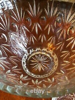 Vintage Cut Glass Punch Bowl with 8 Matching Cups Large, Great Condition