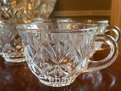 Vintage Cut Glass Punch Bowl with 8 Matching Cups Large, Great Condition