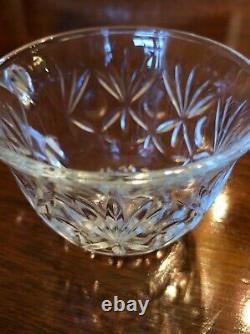 Vintage Cut Glass Punch Bowl with 8 Matching Cups Large, Great Condition