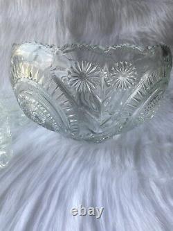 Vintage Cut Glass Punch Bowl with Matching 18 Cups