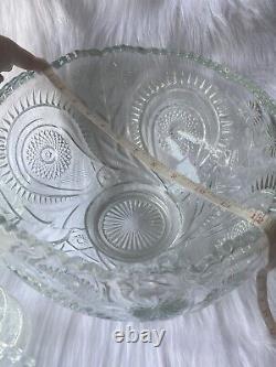 Vintage Cut Glass Punch Bowl with Matching 18 Cups