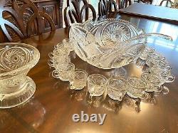 Vintage Cut Turkish Crystal Punch Bowl With Stand + 20 Handled Cups + Ladle