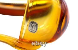 Vintage Czech Bohemia Crystal Etched Amber & Gold Punch Bowl Set 11 Pieces MCM