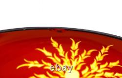 Vintage Czech Bohemia Crystal Etched Amber & Gold Punch Bowl Set 11 Pieces MCM