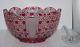 Vintage Czech Cranberry Cut to Clear Glass Punch Bowl w Ladle Bohemian Red