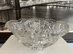 Vintage Deep Cut Crystal Punch Bowl Star Sawtooth edge Star Burst MCM