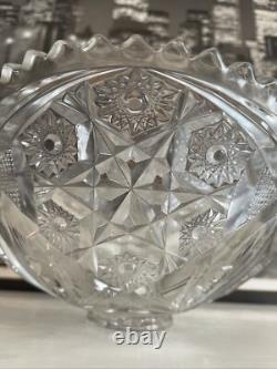 Vintage Deep Cut Crystal Punch Bowl Star Sawtooth edge Star Burst MCM