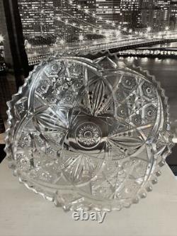 Vintage Deep Cut Crystal Punch Bowl Star Sawtooth edge Star Burst MCM