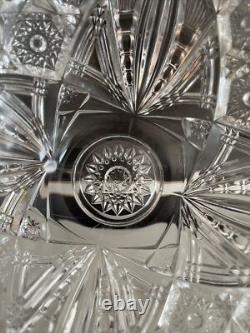 Vintage Deep Cut Crystal Punch Bowl Star Sawtooth edge Star Burst MCM