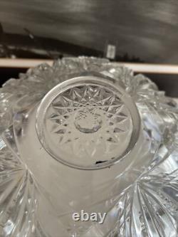 Vintage Deep Cut Crystal Punch Bowl Star Sawtooth edge Star Burst MCM