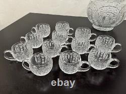 Vintage Deep Cut Glass Punch Bowl with Lid and 12 Glasses selling as Waterford