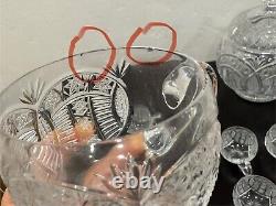 Vintage Deep Cut Glass Punch Bowl with Lid and 12 Glasses selling as Waterford