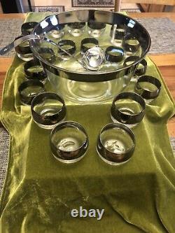 Vintage Dorothy Thorpe Punch Bowl Set Bowl With 20 Roly Poly Glasses & Ladle