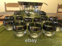 Vintage Dorothy Thorpe Punch Bowl Set Bowl With 20 Roly Poly Glasses & Ladle