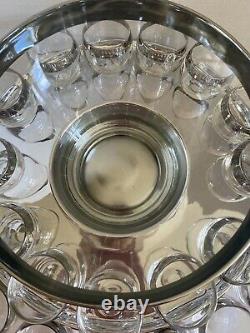 Vintage Dorothy Thorpe Roly Poly Punch Bowl Set. Tray, Bowl, Ladle, 22 glasses
