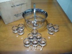 Vintage Dorothy Thorpe Roly Poly Silver Rimmed Punch Bowl Set Complete CIB HTF