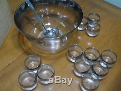 Vintage Dorothy Thorpe Roly Poly Silver Rimmed Punch Bowl Set Complete CIB HTF