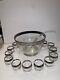 Vintage Dorothy Thorpe Silver Rim Roly Poly Punch Bowl With 12 Glasses Mint