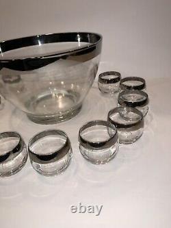Vintage Dorothy Thorpe Silver Rim Roly Poly Punch Bowl With 12 Glasses Mint