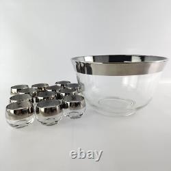 Vintage Dorothy Thorpe Silver Wide Rim Roly Poly Punch Bowl Set with 12 Glasses