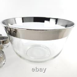 Vintage Dorothy Thorpe Silver Wide Rim Roly Poly Punch Bowl Set with 12 Glasses