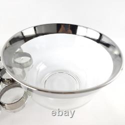 Vintage Dorothy Thorpe Silver Wide Rim Roly Poly Punch Bowl Set with 12 Glasses